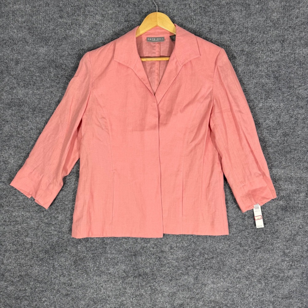 Kate Hill Blazer Irish Linen Professional Women 12 Salmon Pink 100% Linen NWT